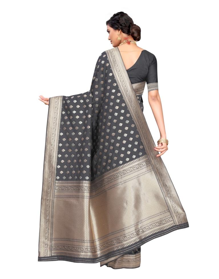 Black Coloured Poly Silk Jacquard Partywear saree