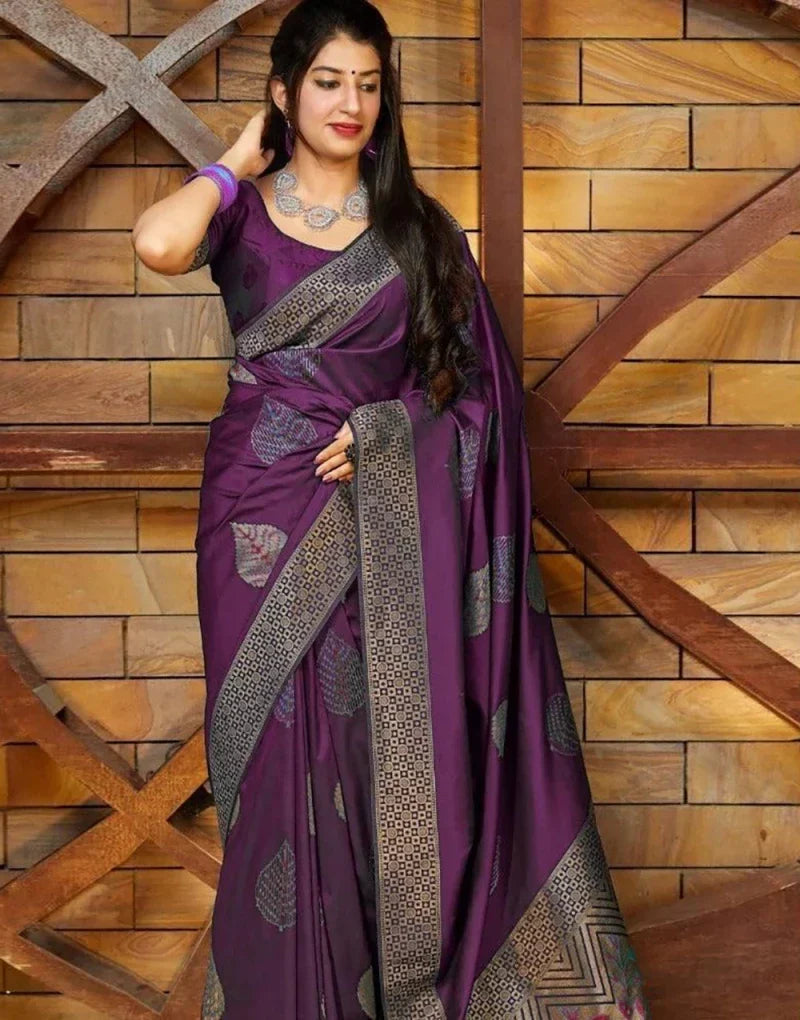 Fancy Purple Rich Pallu And Jacquard Work Soft SIlk Saree