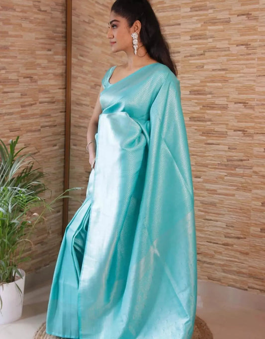 Fancy Sky Blue Color Rich pallu & jacquard Work Saree