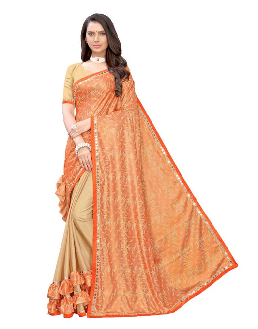 Beige Coloured Lycra Foil Printed Partywear saree