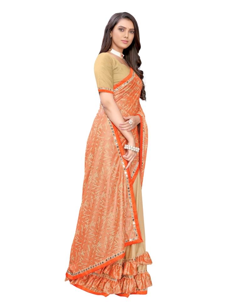 Beige Coloured Lycra Foil Printed Partywear saree