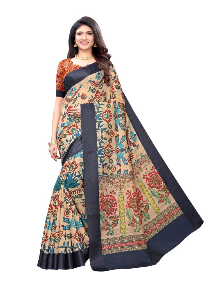 Baige Coloured Poly Silk Digital Printed Partywear saree