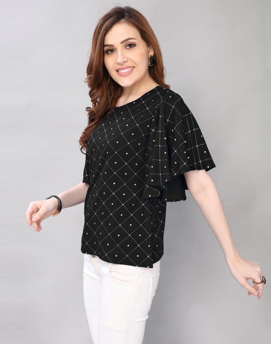 Black Fleard Sleeve Top