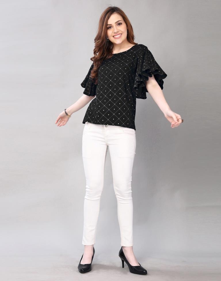 Black Fleard Sleeve Top