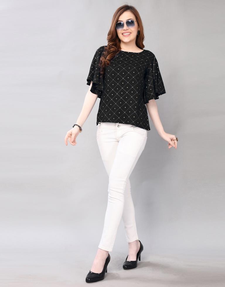 Black Fleard Sleeve Top