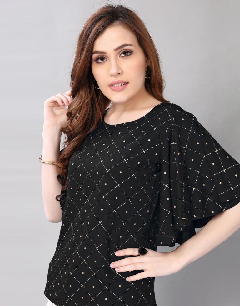 Black Fleard Sleeve Top