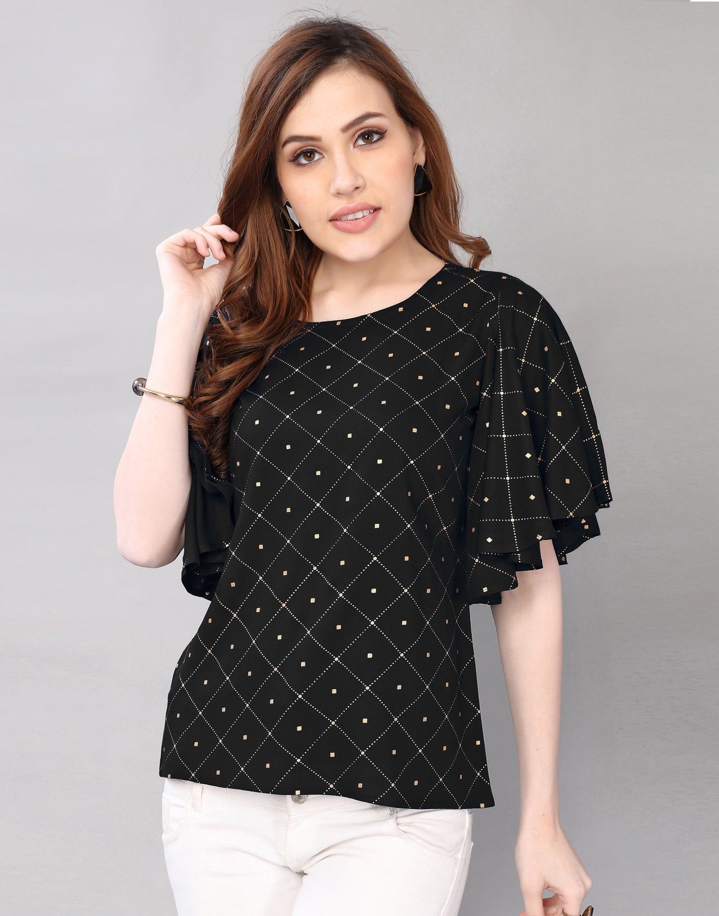 Black Fleard Sleeve Top