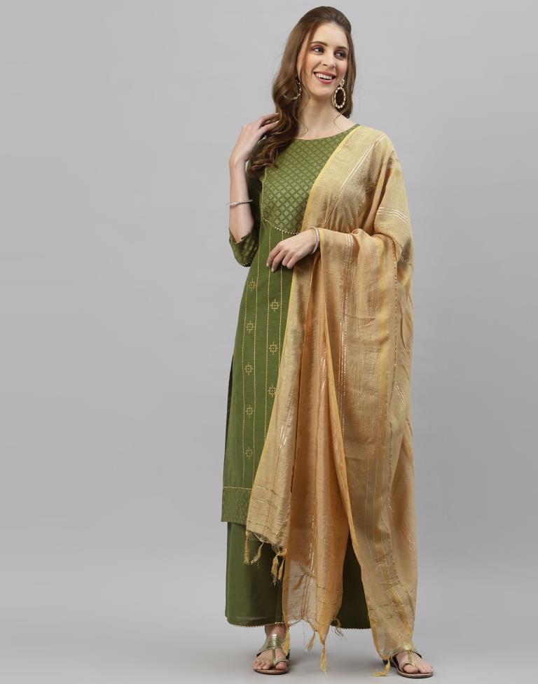 Green Kurti With Pant And Dupatta