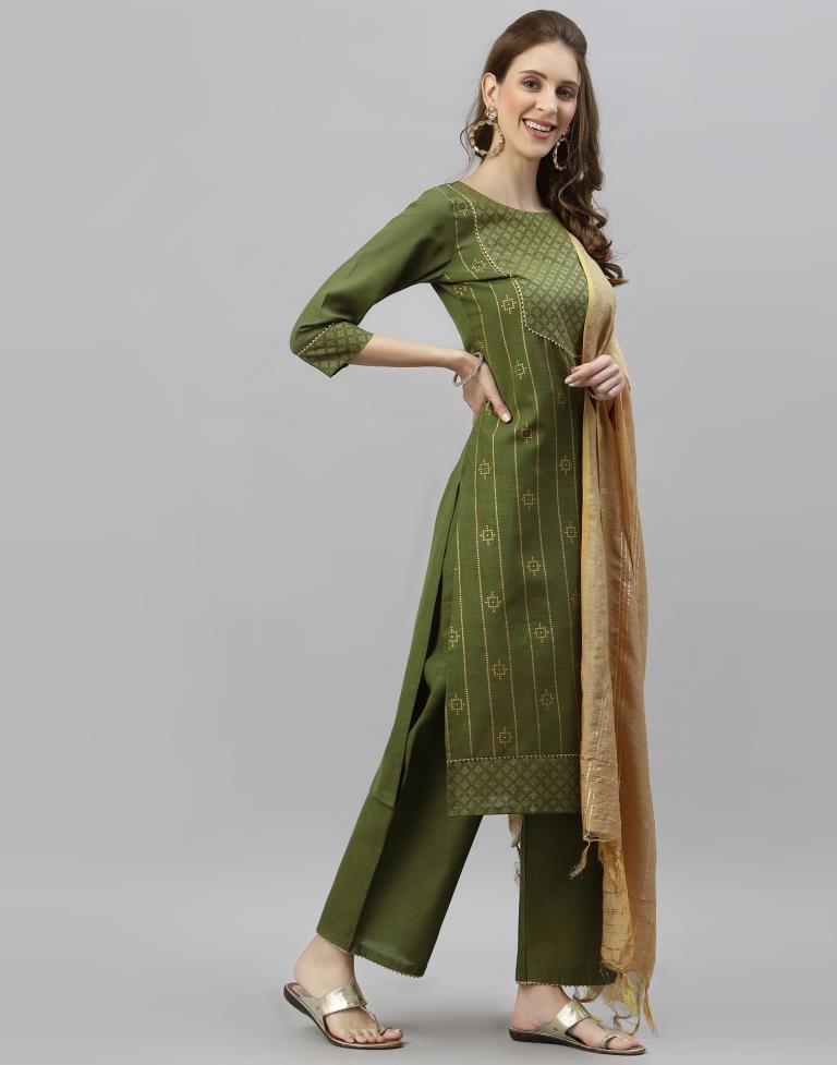 Green Kurti With Pant And Dupatta