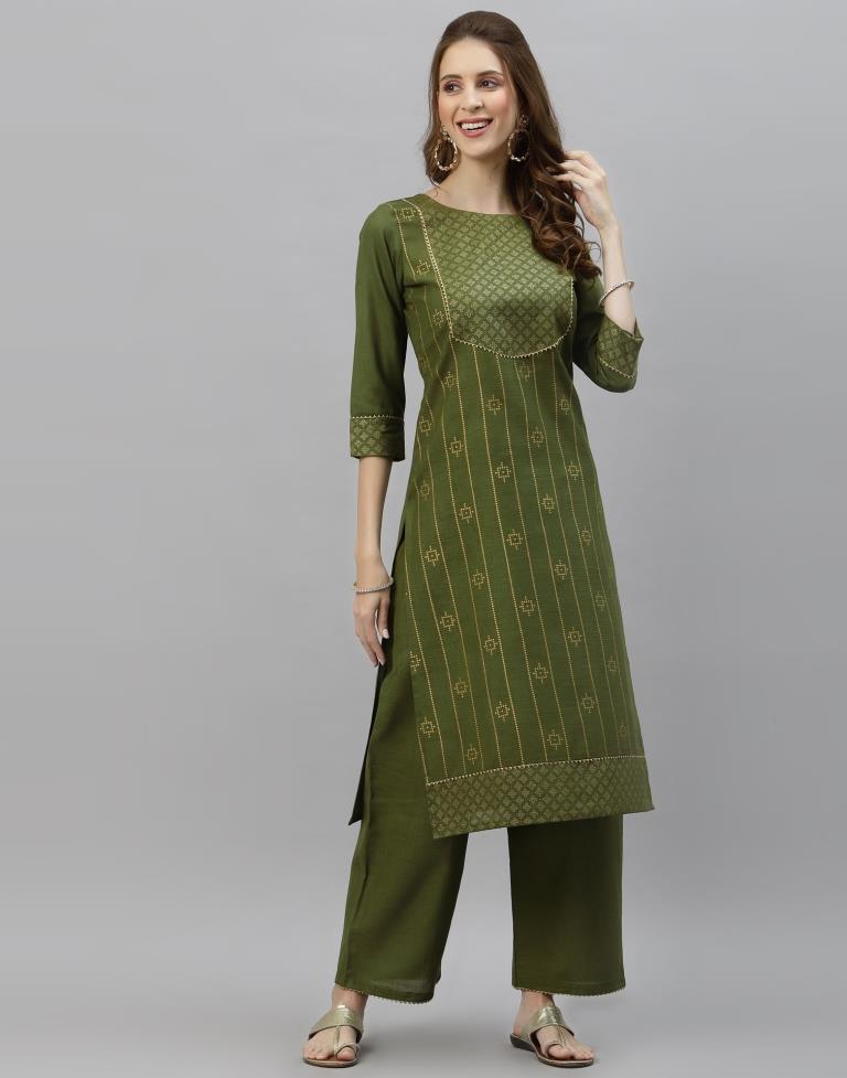 Green Kurti With Pant And Dupatta