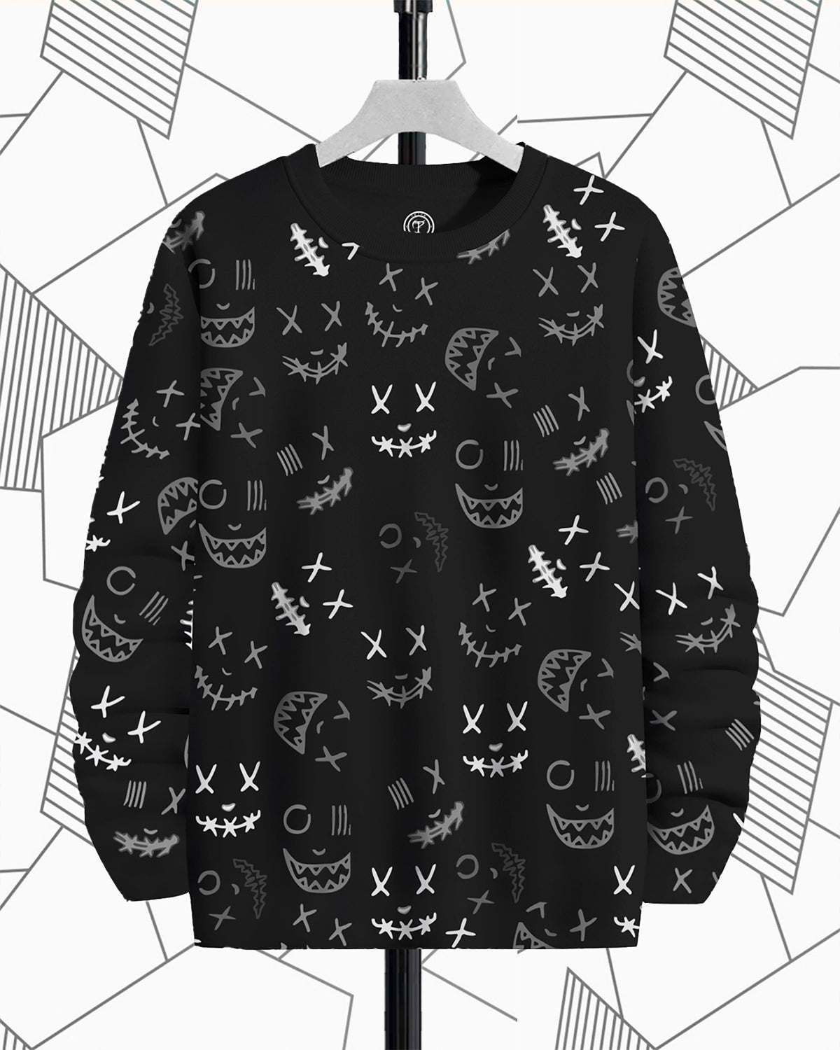 Black Full Sleeve Marshmellow Face Printed TShirt