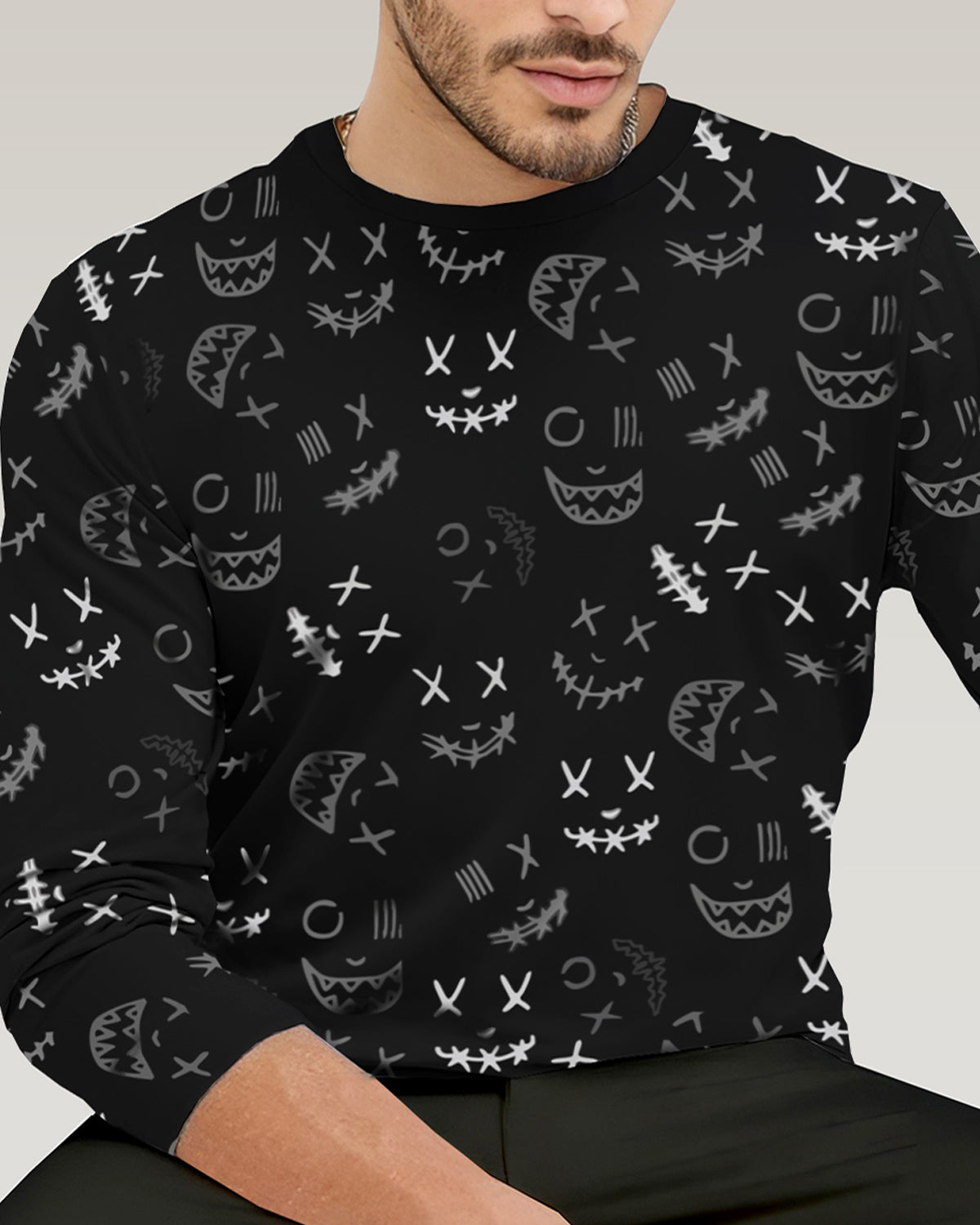 Black Full Sleeve Marshmellow Face Printed TShirt