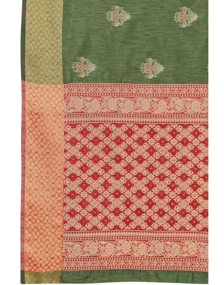 Olive Green Printed Silk Saree