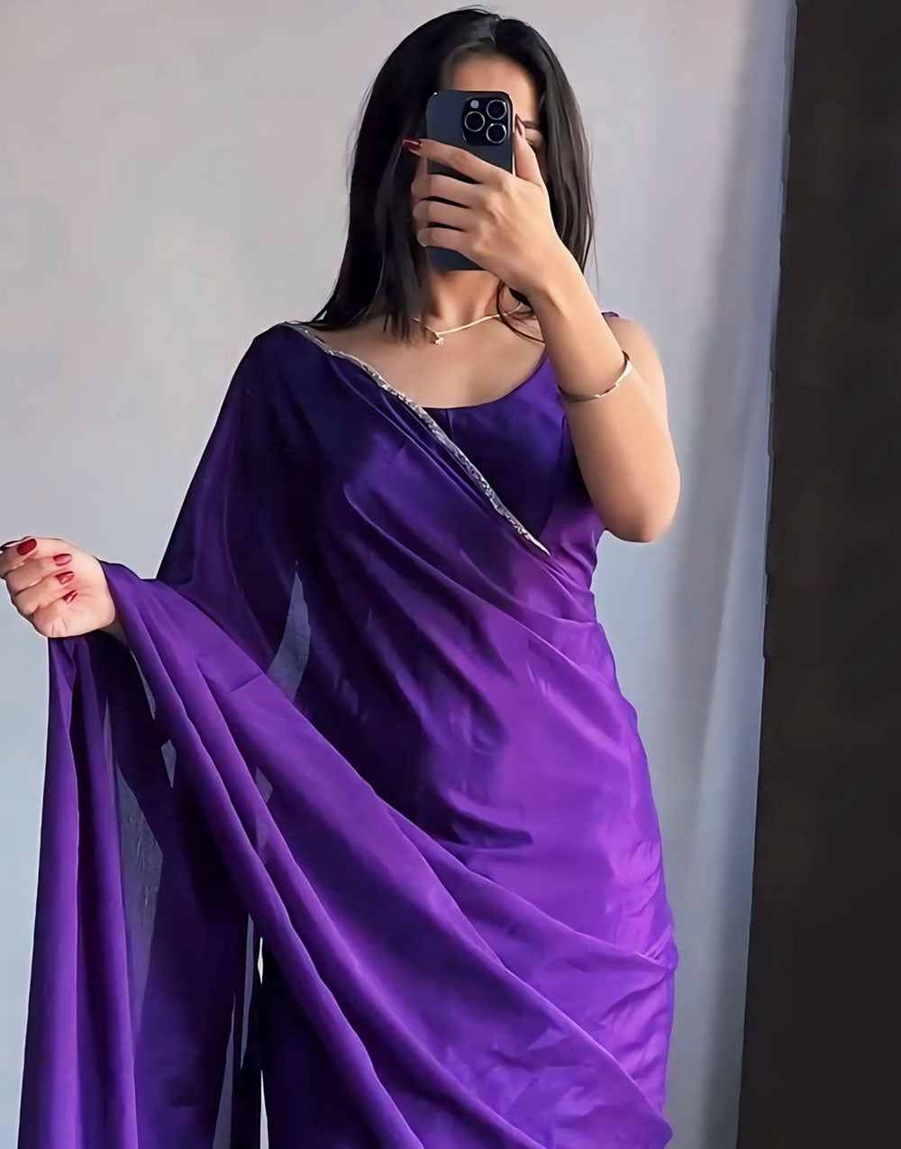 Beautiful Purple Silk Ready To Wear Saree