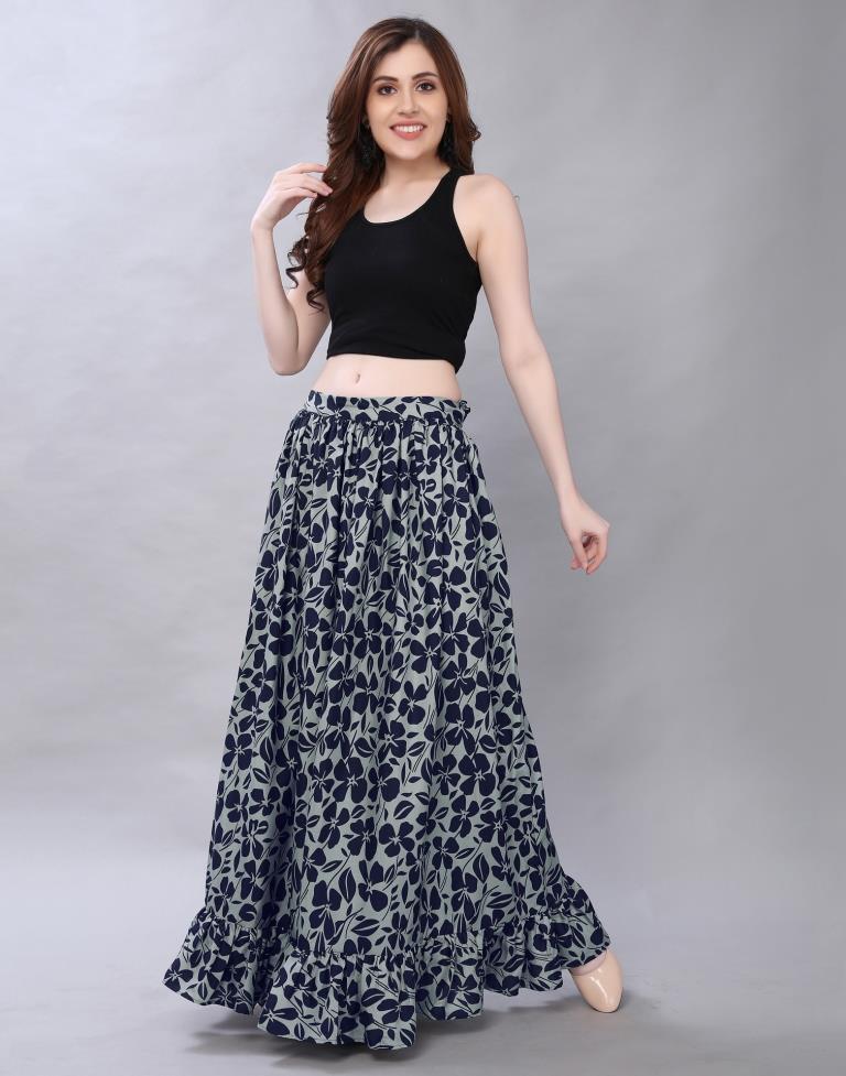 Grey Coloured Crepe Mill Printed Skirt