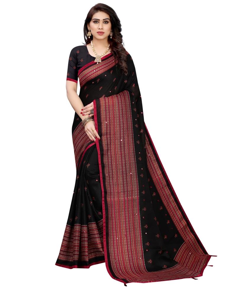 Black Coloured Poly Jute Printed Embellished Partywear saree