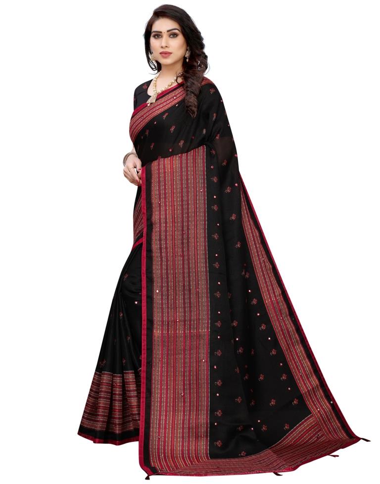 Black Coloured Poly Jute Printed Embellished Partywear saree