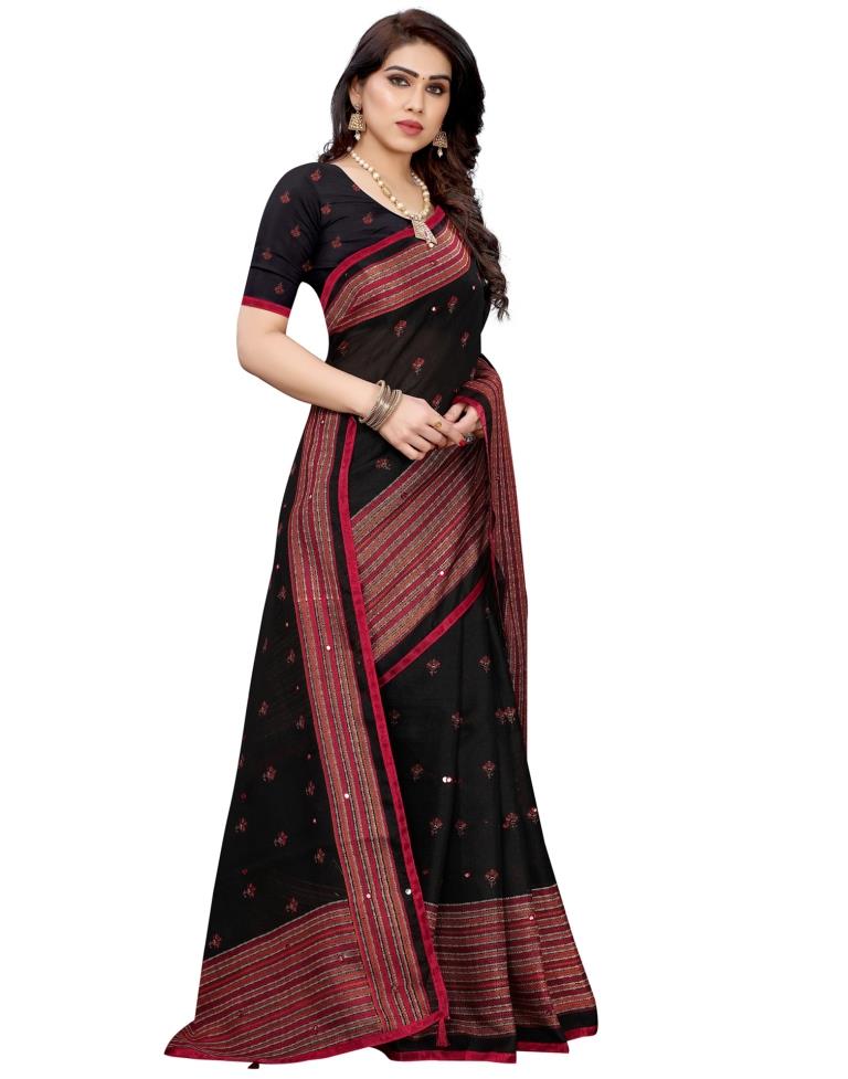 Black Coloured Poly Jute Printed Embellished Partywear saree