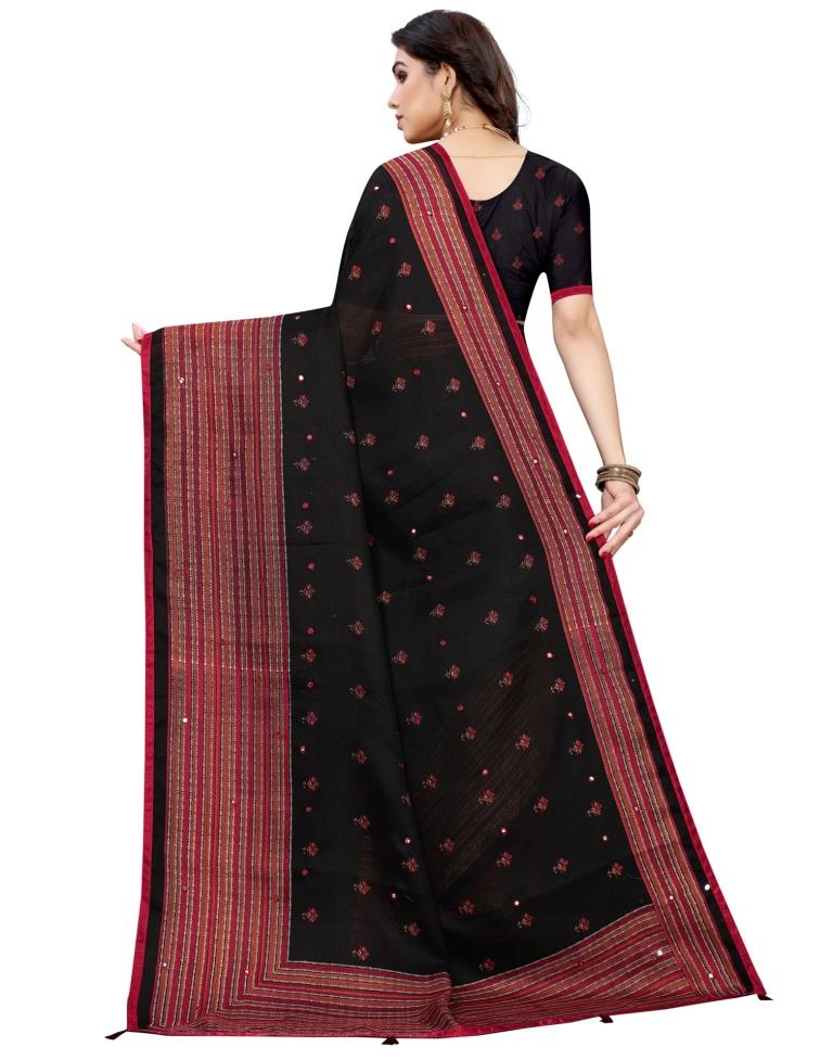 Black Coloured Poly Jute Printed Embellished Partywear saree