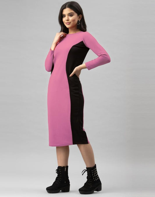 Beguiling Pink Coloured Knitted Lycra Dress