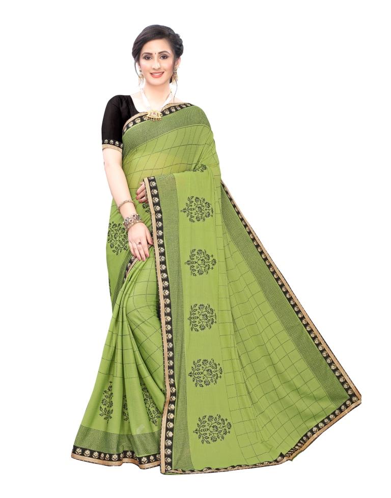 Parrot Green Coloured Lycra Printed Partywear saree