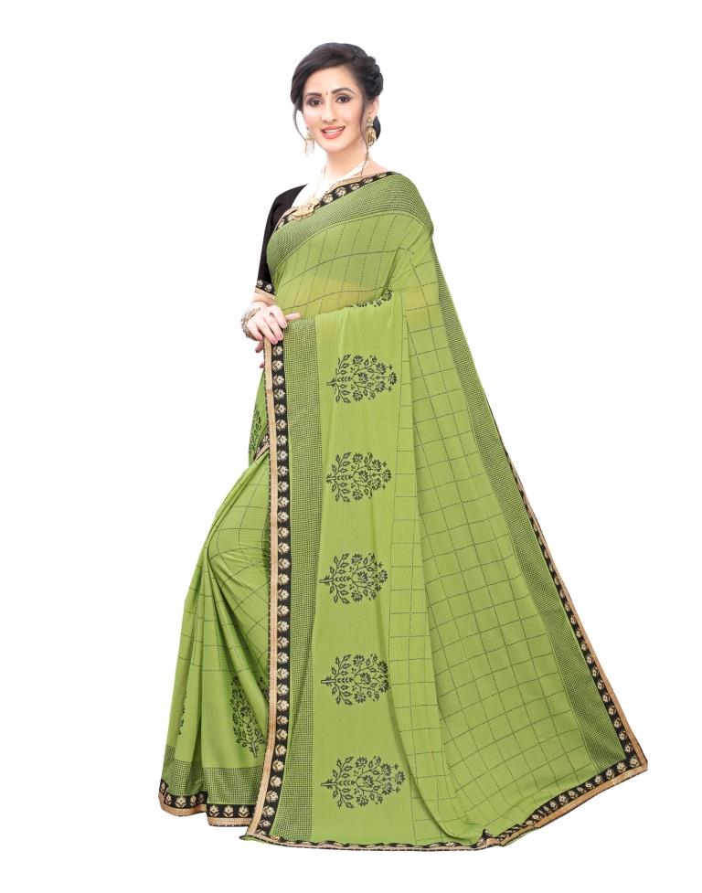 Parrot Green Coloured Lycra Printed Partywear saree