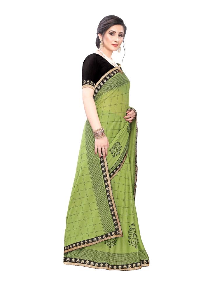 Parrot Green Coloured Lycra Printed Partywear saree