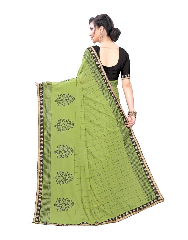 Parrot Green Coloured Lycra Printed Partywear saree