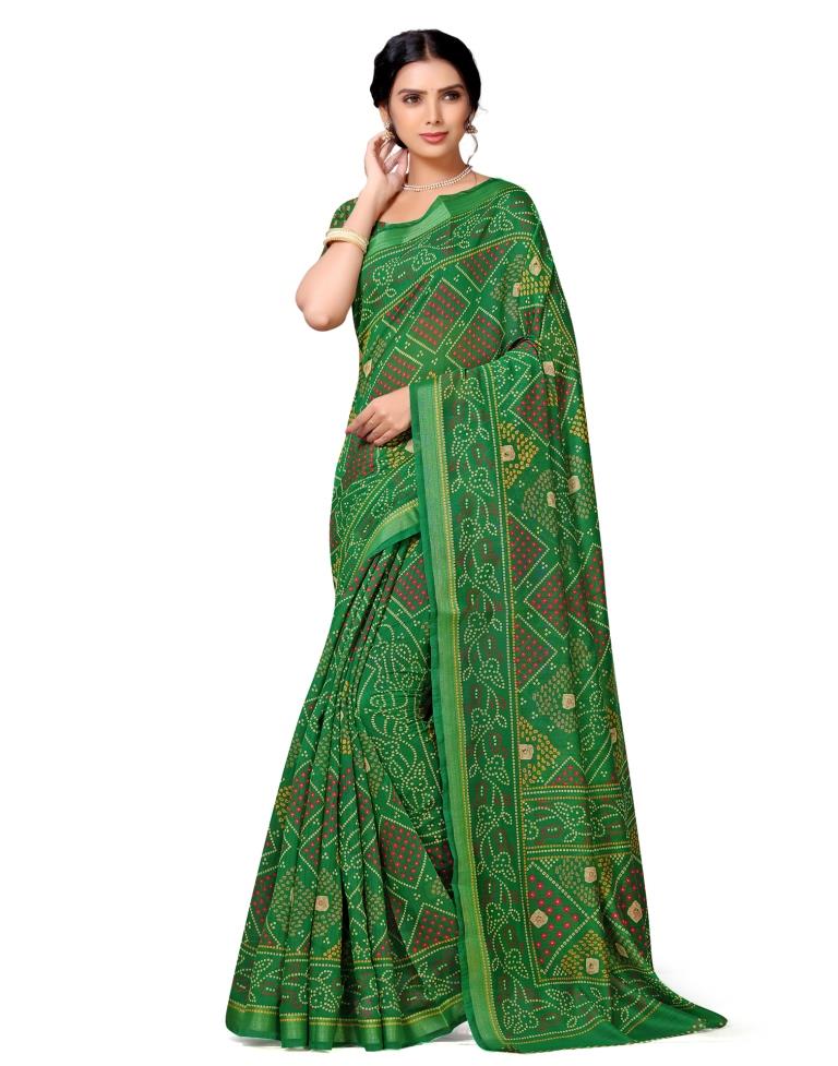 Green Coloured Cotton Blend Bandhani Printed Casual saree