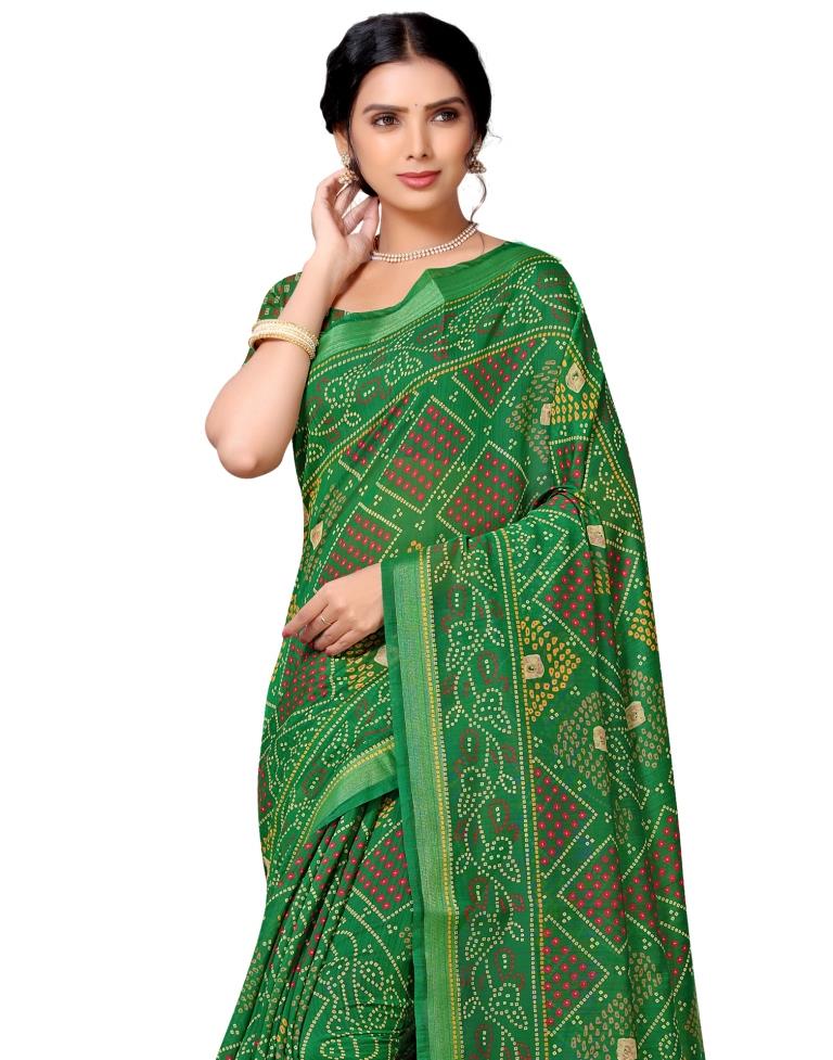 Green Coloured Cotton Blend Bandhani Printed Casual saree