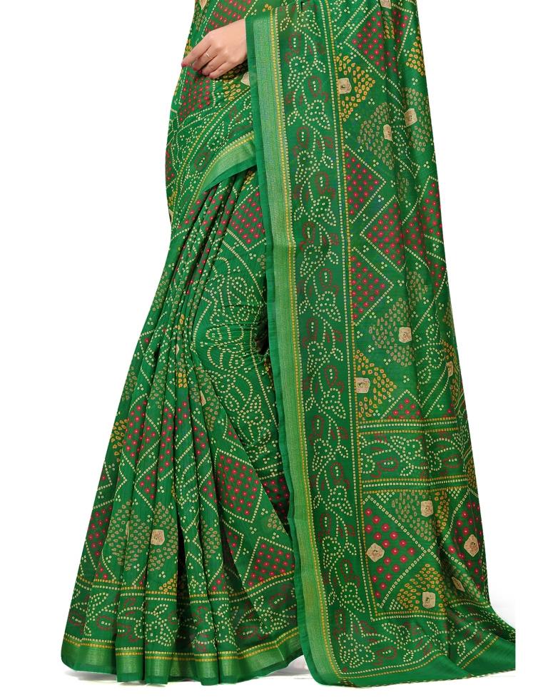 Green Coloured Cotton Blend Bandhani Printed Casual saree