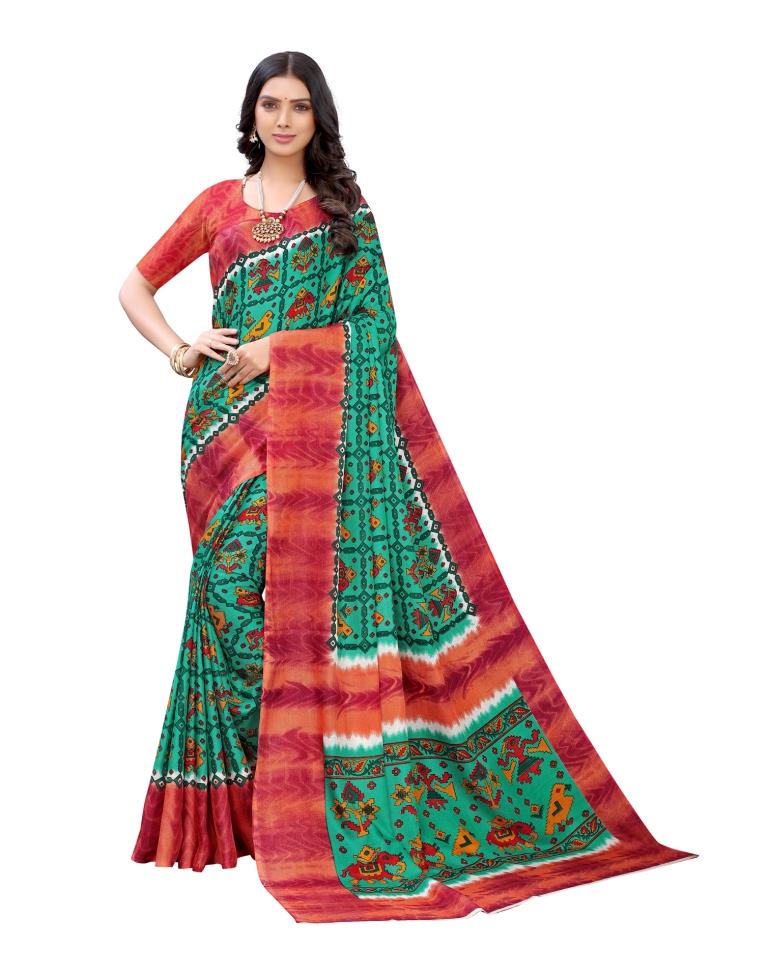 Green Coloured Poly Jute Printed Casual saree