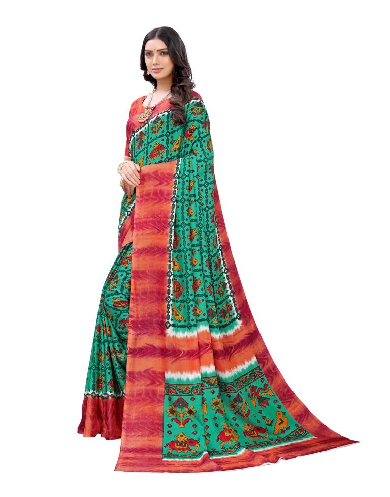 Green Coloured Poly Jute Printed Casual saree