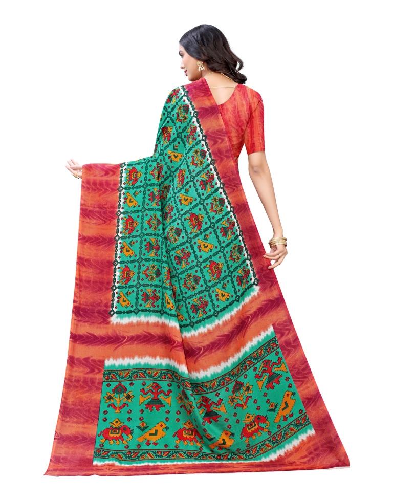 Green Coloured Poly Jute Printed Casual saree