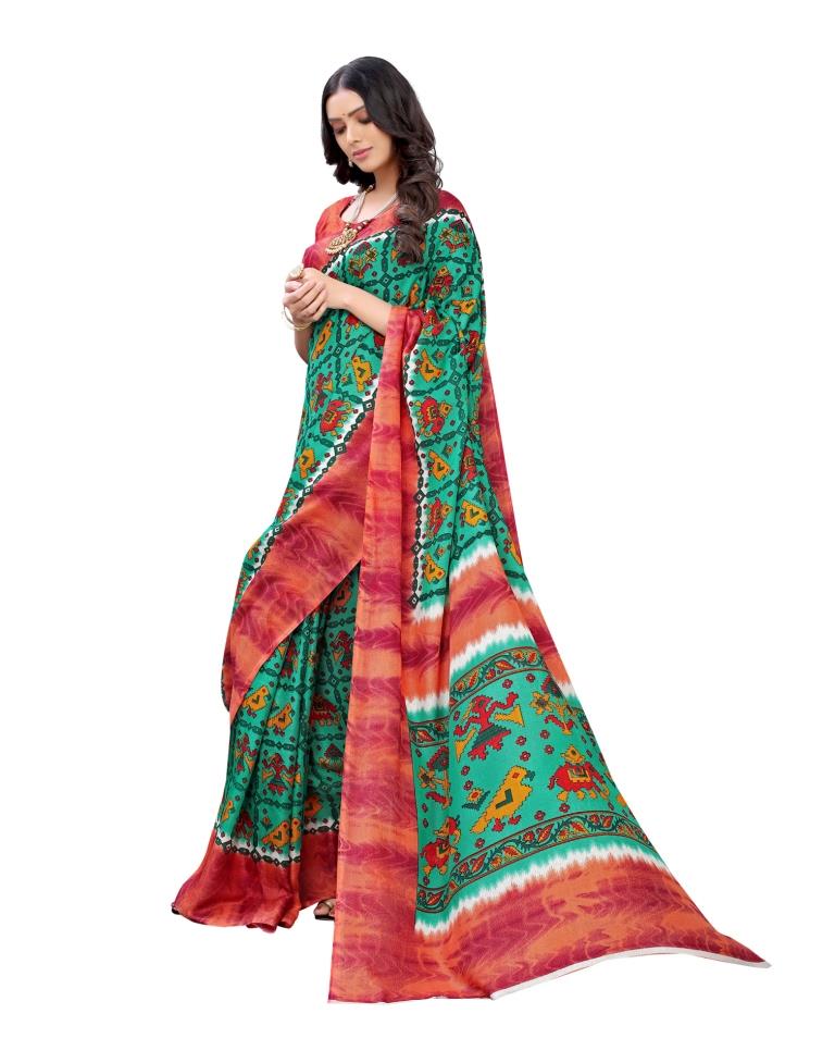 Green Coloured Poly Jute Printed Casual saree