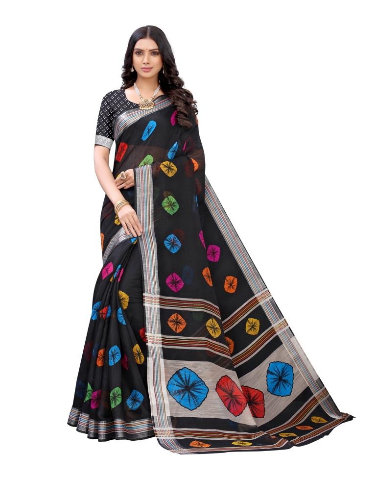 Black Coloured Poly Cotton Printed Casual saree