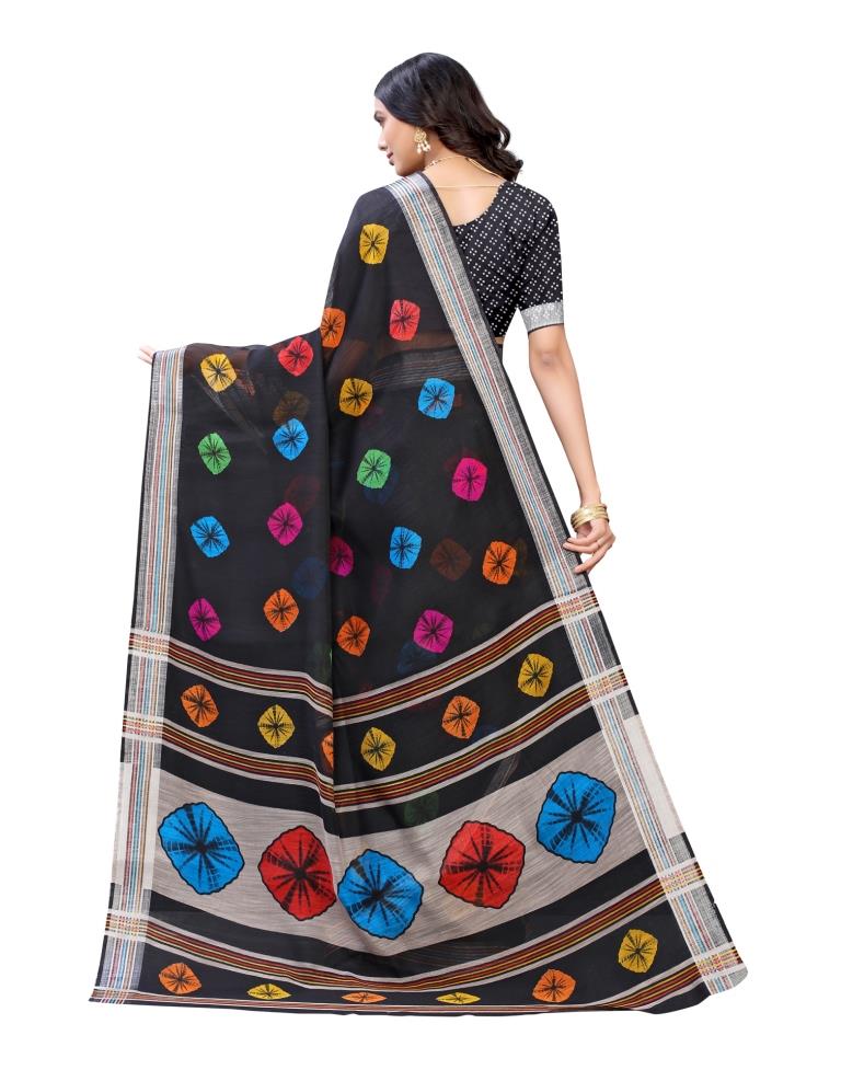 Black Coloured Poly Cotton Printed Casual saree