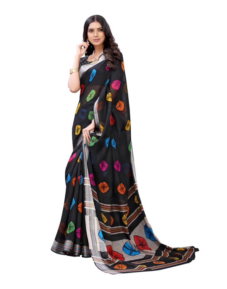 Black Coloured Poly Cotton Printed Casual saree