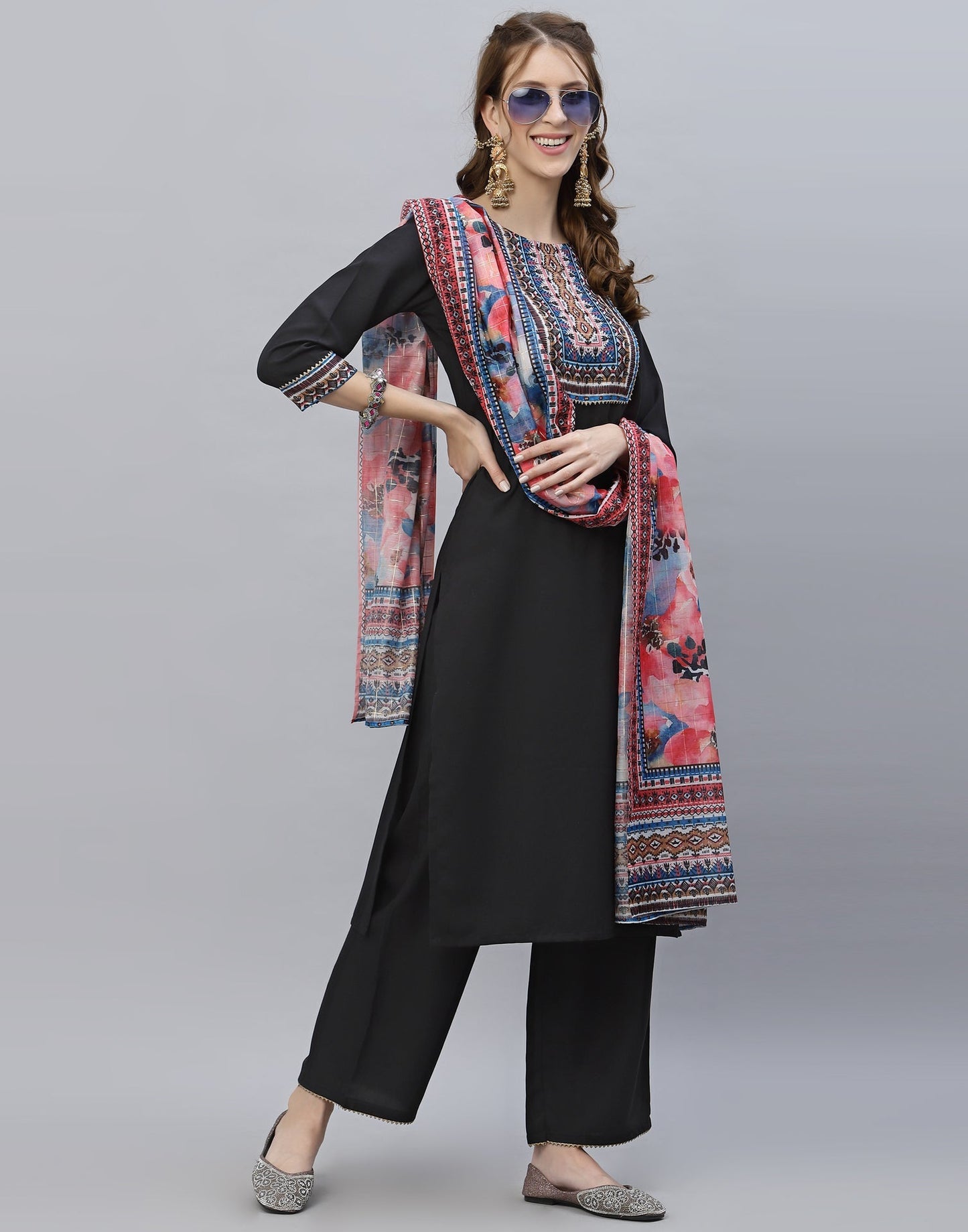 Black Kurti With Pant And Dupatta