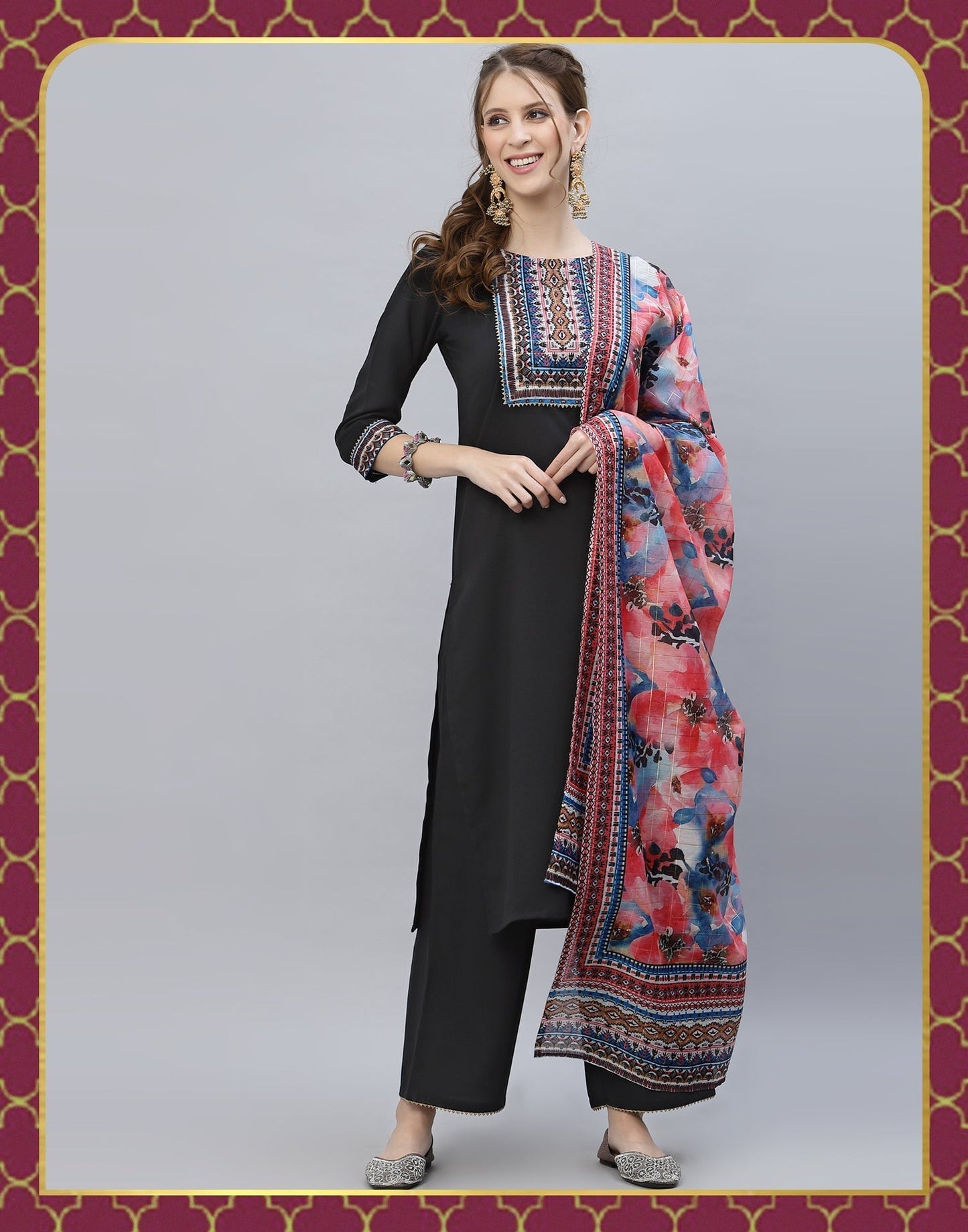 Black Kurti With Pant And Dupatta