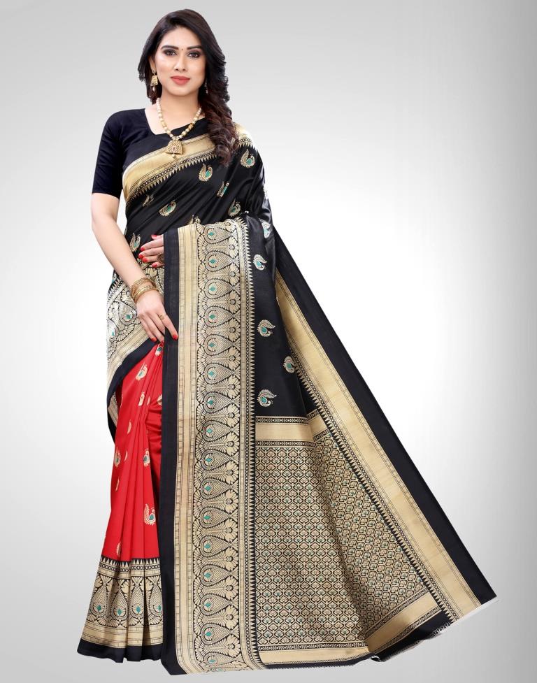 Black Coloured Poly Silk Printed Partywear saree