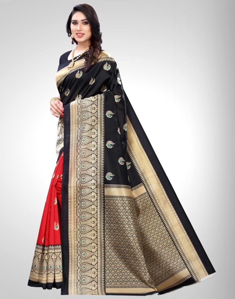 Black Coloured Poly Silk Printed Partywear saree