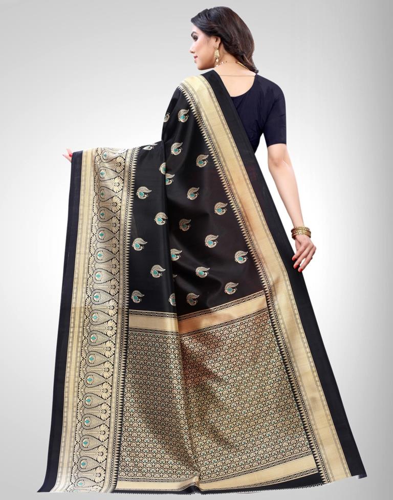 Black Coloured Poly Silk Printed Partywear saree