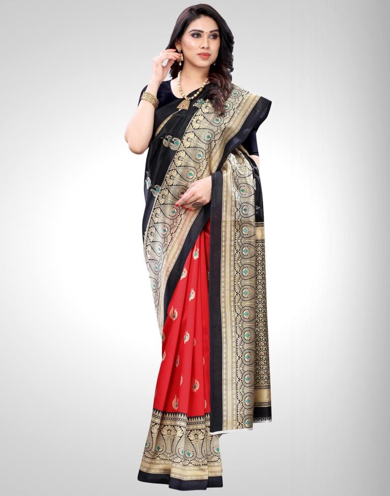 Black Coloured Poly Silk Printed Partywear saree