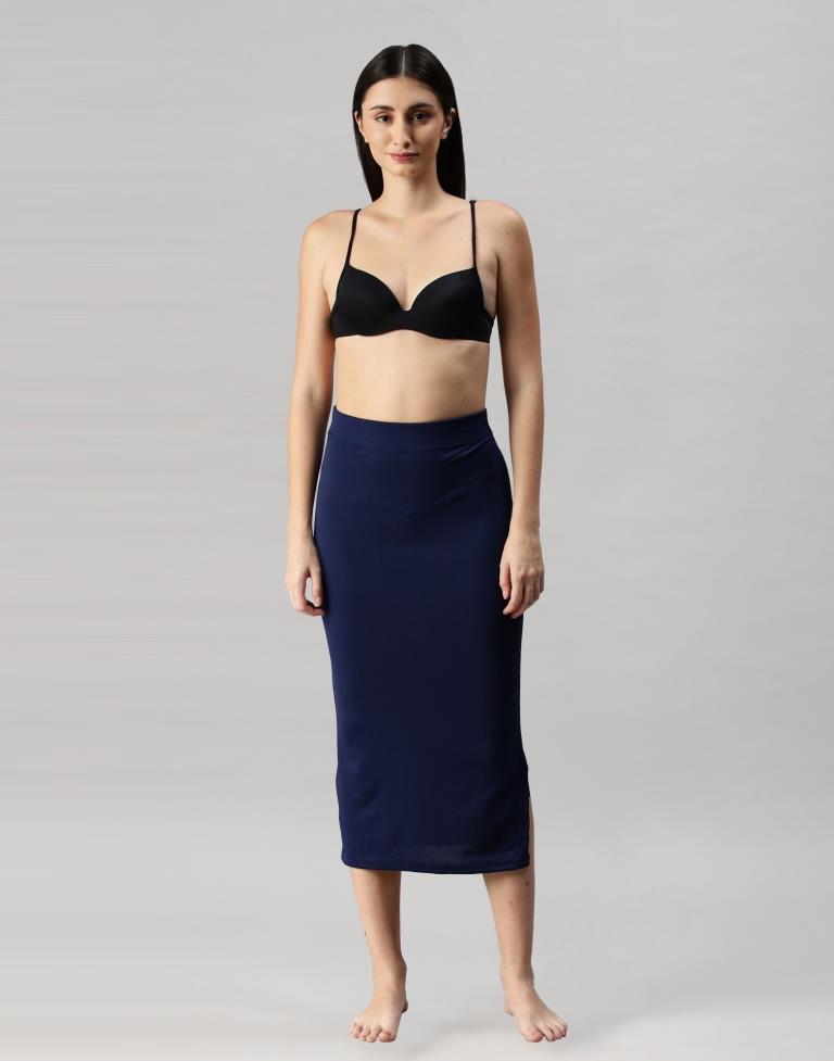 Navy Blue Coloured Lycra Solid Saree Shapewear