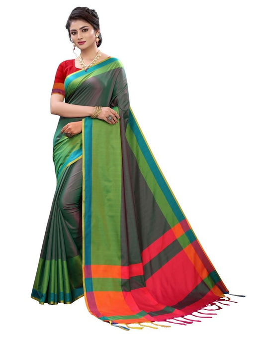 Green Coloured Poly Silk Self Woven Casual saree