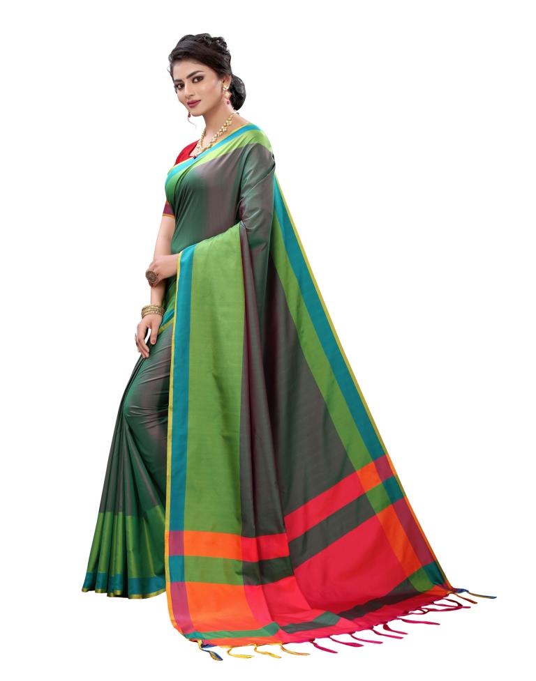 Green Coloured Poly Silk Self Woven Casual saree