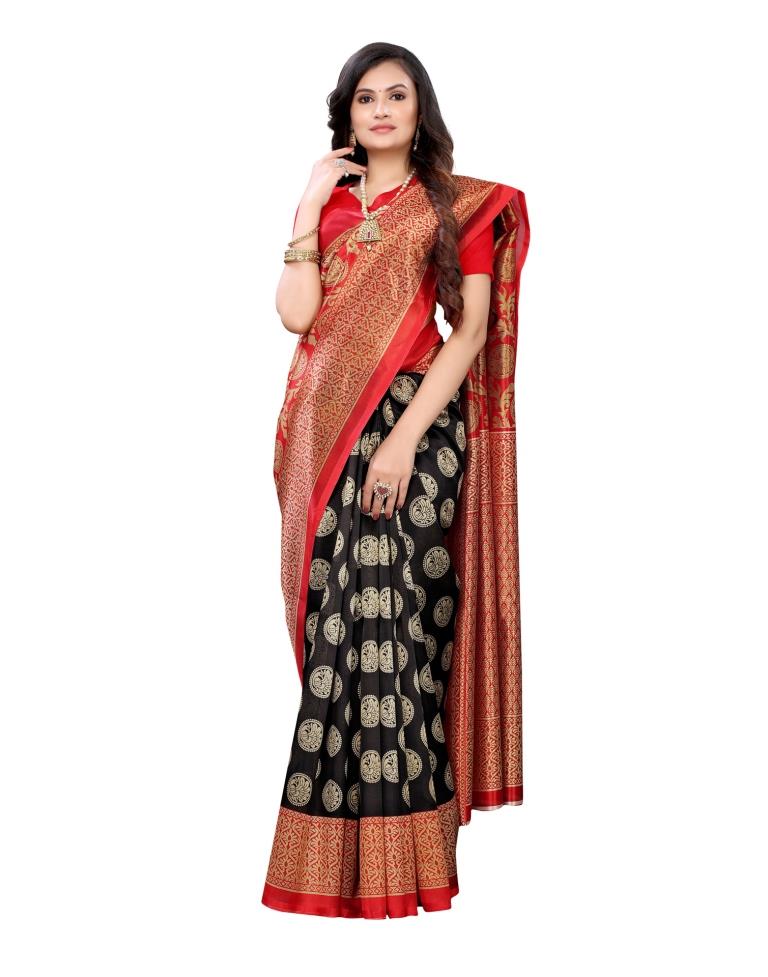 Black Coloured Poly Silk Printed Partywear saree