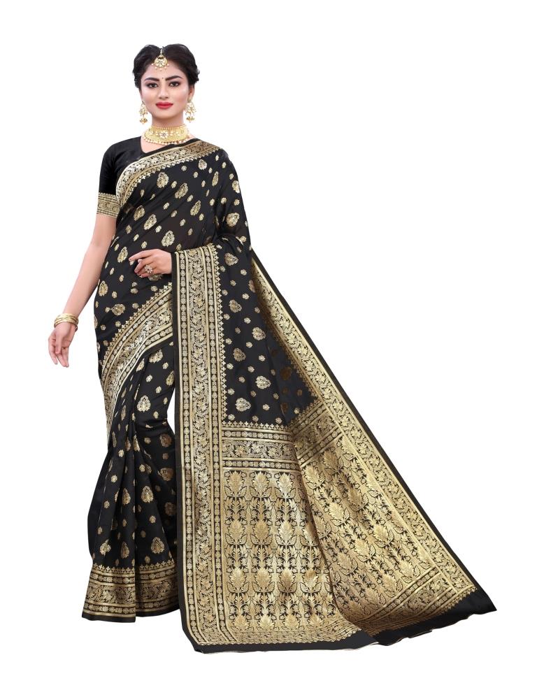 Black Coloured Poly Silk Jacquard Partywear saree