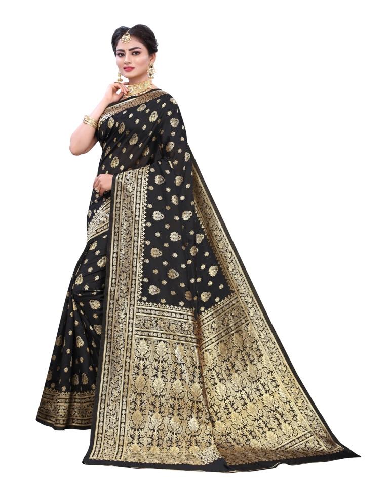 Black Coloured Poly Silk Jacquard Partywear saree